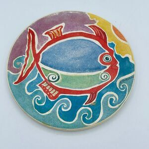 Vintage Hand Painted Pisces Fish COlorful Decorative Coaster Felt Backed